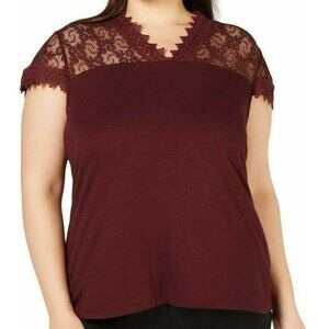 INC Womens Top 1X Lace-Trim Pullover Blouse Port Keyhole Back Med Weight